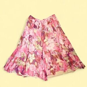 Vintage Y2K Jones NY 100% Silk Women's Floral Midi Skirt Romantic Cottage Size 8